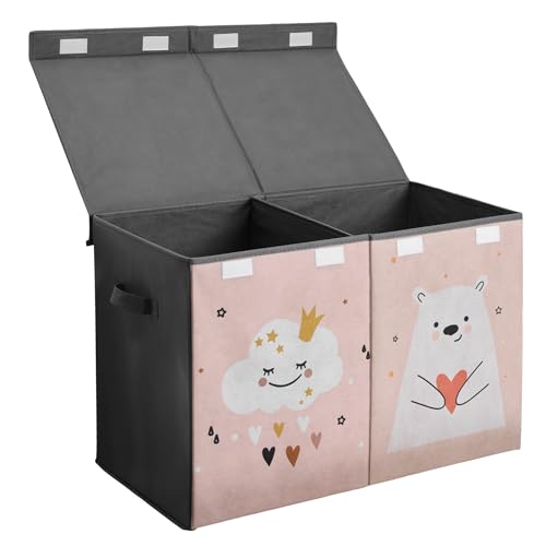 Navaris Kinder Aufbewahrungsbox groß - Spielzeug Aufbewahrung 62 x 33 x 40 cm Spielzeugkiste - XL Spielzeug Box faltbar - Tier Motiv Kiste mit Griff und Deckel - Pink
