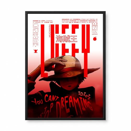 Image of Aniculture Monkey D. Luffy Framed Anime Poster - A4 Size Black Frame - One Piece Wall Art - Premium Glossy Print - Aesthetic Gaming Room & Office Decor