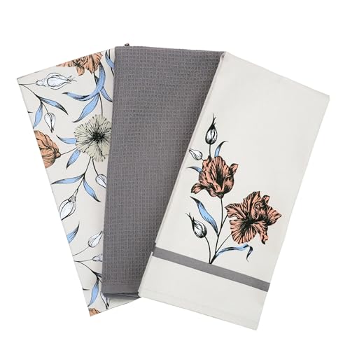 SiXsigma Sports Pack of 3 Tea Towels For Kitchen - Premium Cotton Decorative Kitchen Towel Linen for Cooking, BBQ, Baking & Dish Drying - Ideal For Women & Men (Botanic Garden)