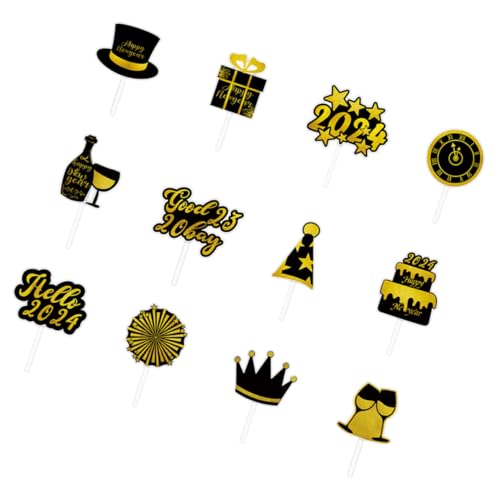 TOGEVAL 12pcs Happy Year Cupcake Toppers Party Cake Picks Decorativ...