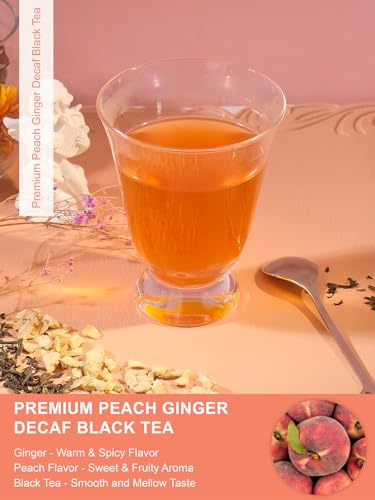 Image of TeeLux Decaf Peach Ginger Black Tea, Decaffeinated Black Tea Flavored with Spicy Ginger & Peach Flavor, Smooth & Full-Bodied, 100 Count