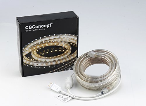 Image of CBConcept UL Listed, 20 Feet,Super Bright 5400 Lumen, 3000K Warm White, Dimmable, 110-120V AC Flexible Flat LED Strip Rope Light,Commercial Grade, Indoor Outdoor use, Ready to plug n shine