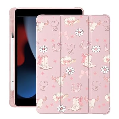 BlHMCASE Cute Western Cowgirl Bow for iPad Air 11 Inch Case 7th/6th Generation (M3/M2) 2025/2024 with Pencil Holder, Auto Sleep/Wake, Pink Leather Soft TPU Back Cover
