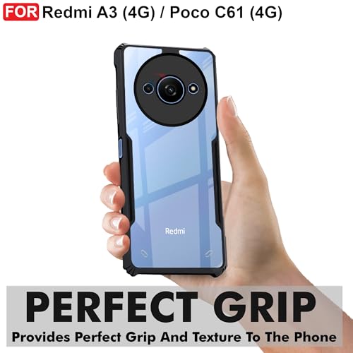 Image of CEDO Backcover for Redmi A3 / Redmi A3x / Poco C61 (4G) | Camera Protection Shockproof Bumper-Edge | Acrylic Crystal Clear 360 Degree Protection TPU+PC | Transparent Eagle Back Case Cover (Black)
