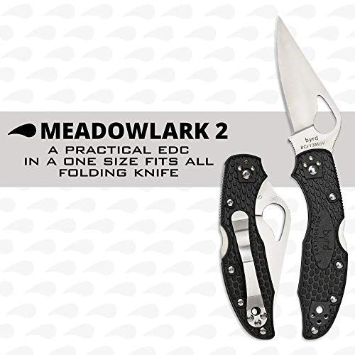 Image of Spyderco Byrd Meadowlark 2 Lightweight Folding Pocket Knife, PlainEdge | Black, 6.9 inch Overall Length, 2.97 inch 8Cr13MoV Steel Blade, FRN Handle, Back Lock, Full-Flat Grind