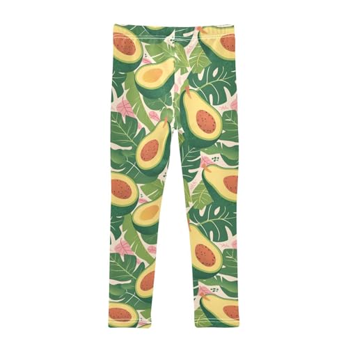 Wusikd Avocado Leaves Girls' Leggings Toddler Doodles Pink Kids Yoga Pants Dance Active Tights 4T2