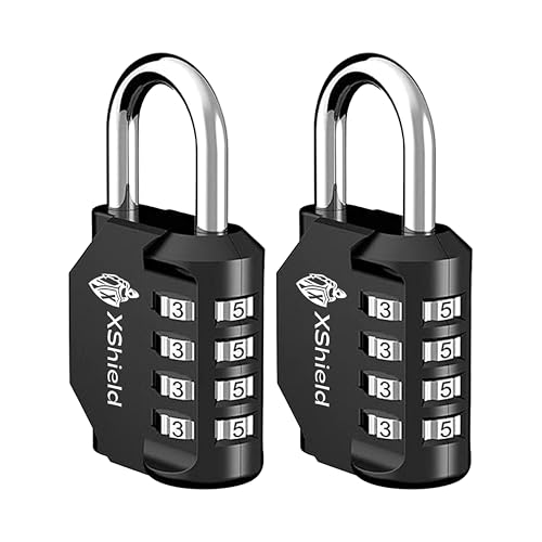 XShield 4-Digit Combination Padlock | Heavy-Duty Keyless Lock with 10 000 Code Options | Weather Resistant Alloy Body | Ideal for Lockers Gates Gym Outdoor & Travel Black (Pack of 2)