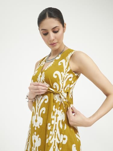Image of FIORRA Women Mustard Yellow Printed Pure Cotton Kurta Set