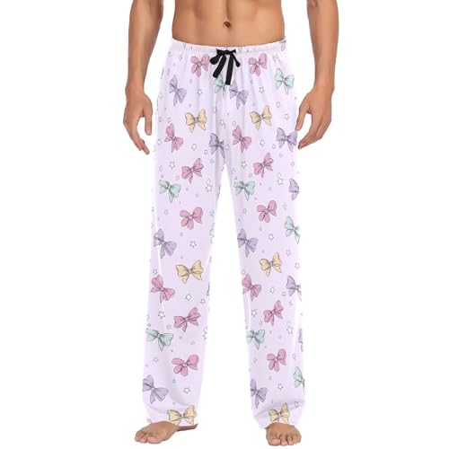 Men's Kawaii Bows Pajama Pants with Pockets - Straight Fit Cotton Sleep Bottoms for Lounge & Nightwear#7242