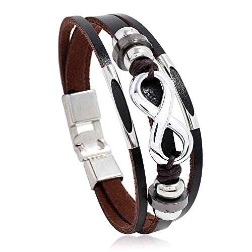 Bracelet en cuir tressé homme multicouche perlé rétro en alliage modèle 1121,5