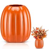 Beeveer 6.7 Inch Ceramic Pumpkin Vase Large Artificial Fake Orange Pumpkin Flower...