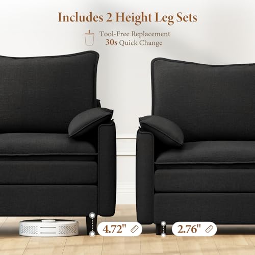 Image of Vesgantti Large Modular Sectional Sofa, Big Comfy Cloud Couch with Ottoman Deep Seat Chenille Cloud Sofa, 9 Seater Large Sectional Couches for Living Room, Bedroom and Apartment, Black