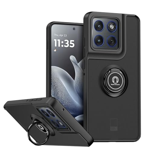 Image of QUIETIP Case for Motorola Edge 70 with Screen Protector,Magnetic Ring Car Stand Silicone Translucent Matte Drop Protection Cover,Black