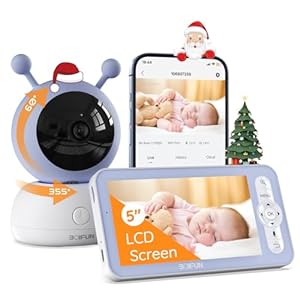 BOIFUN 1080P 5″ Babyphone Caméra, PTZ 355°Babyphone Vidéo, Surveillance des Mouvements & Détection du Son, Camera Bebe avec Smartphone App Control