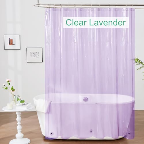 Image of Mrs Awesome Clear Lavender Shower Curtain Liner with 3 Magnets, 72x72 Premium Flexible Sturdy Plastic Shower Curtain for Bathroom Lightweight & Waterproof, Clear Lavender