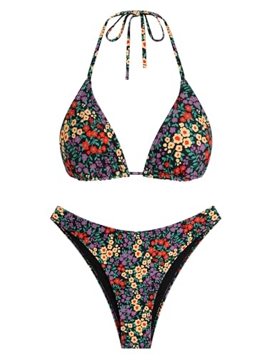Image of ZAFUL Womens Halter Bikini Sets Triangle Bikinis High Cut Swimsuits 2 Piece Bathing Suits Sexy Swimwear