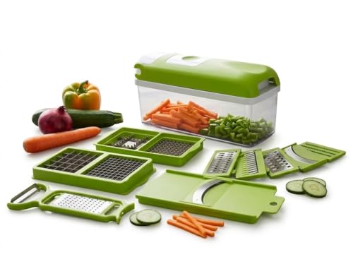 Image of Multipurpose Chopper, Fruits & Vegetable Cutters, Grater Peeler Chipser, Unbreakable Food Grade Body, Easy Push to Clean Button Slicer Dicer, Chopper for Kitchen (Light Green 11 in 1)