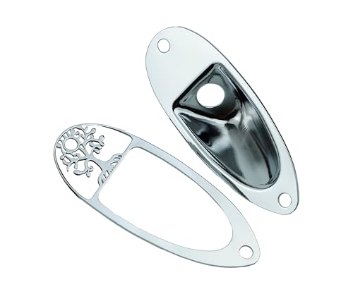 Guyker Guitar Input Jack Plate, Iron Oval Boat Shape Jackplate Socket Ferrule Output Curved GJ008 Chrome + GJ007 Cover Combo Set for Electric Guitar Bass Replacement Parts