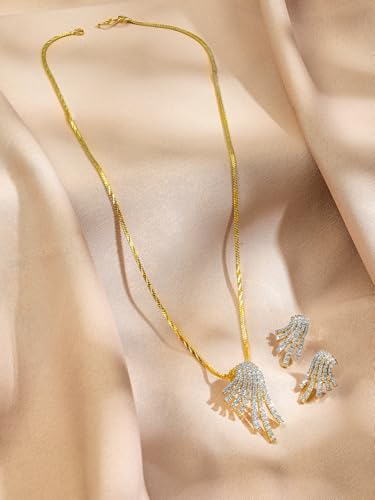 Image of Rubans Pendant Necklace Set American Diamond and Zirconia Gift Jewellery for Women & Girls