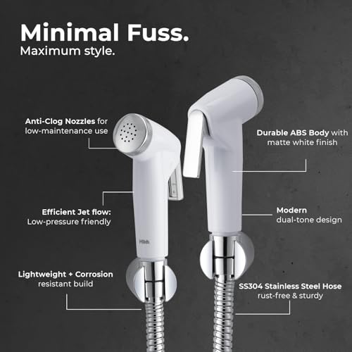Image of Mila Health Faucet Pureflo | ABS Chrome & White Handheld Bidet Spray| Modern Jet Spray for Toilet Hygiene | Anti-Slip Grip, Leak-Free, Easy Install | Bathroom Fitting