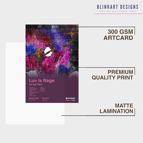 Image of BLINKART lil uzi vert- Luv Is Rage Wall Photo Frames | Wall Art for Bedroom, Living Room, Studio or Office | Album Cover Print with Spotify Song Link QR Code | Gift for Fans - 8x12 In