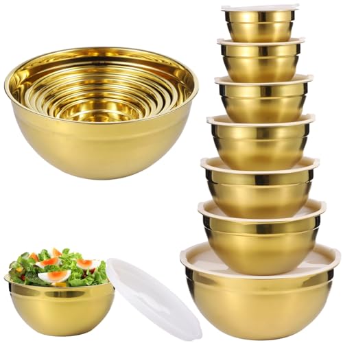 Set de 7 tazones dorados para mezclar con tapas miniatura 1