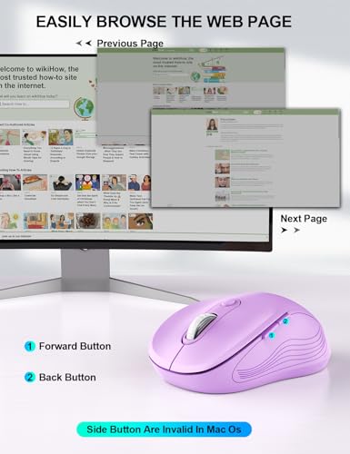 Image of Trueque Wireless Mouse for Laptop, Ergonomic 6-Button Mouse, Lavender | 2.4GHz USB receiver, back /forward buttons, 3 adjustable DPI levels, silent clicks, USB-C adapter, Windows /Mac /Chrome OS /Linux