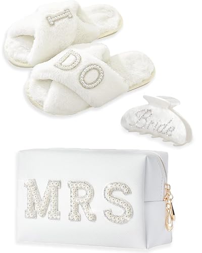 VivaJoy Bride To Be Gifts - Bridal Shower Gifts & Wedding Gifts for Bride - Gift Set: Makeup Bag, Slippers, Hair Clip - Perfect Bride Gifts