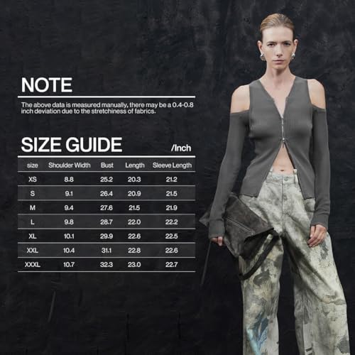 Image of URBAN REVIVO Women Cold Shoulder Sweater Cardigan Long Sleeve V Neck Zip Up Knitted Sweaters Top Fall Winter