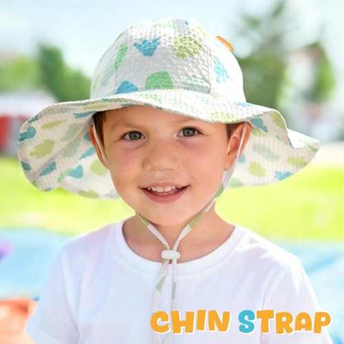 Image of HONGTEYA Baby Sun Hat Toddler Girl Beach Hat Sun Protection Adjustable Outdoor Summer Wide Brim Bucket Hat for Infant Kids