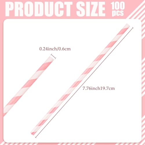 Pitillos de papel KTOJOY rayados rosas 100 unidades 21 cm miniatura 3