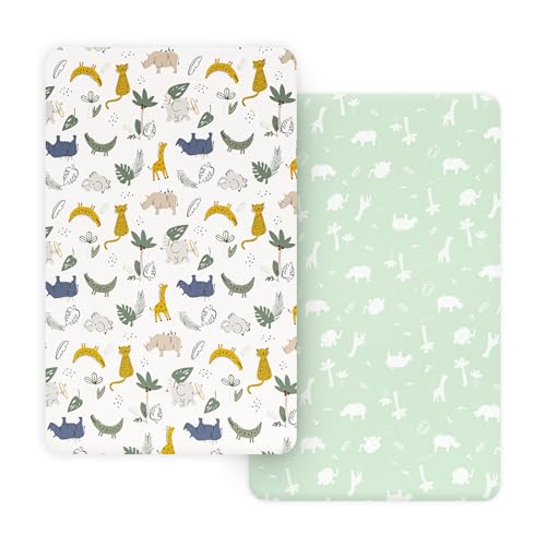 Image of PHF Soft Mini Crib Sheet Set, 2 Pack Silky Comfy Pack N Play Sheets for Boys Girls, Universal Fit for Pack N Play, Playard and Mini Crib Mattresses, Forest & Animal