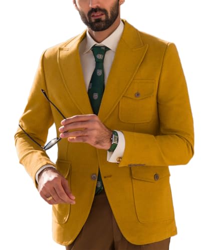 Men's Tweed Sport Jacket Wool Blend Slim Peaked Lapel Sports Blazer for Business,Wedding,Party Warm Norfolk Jacket