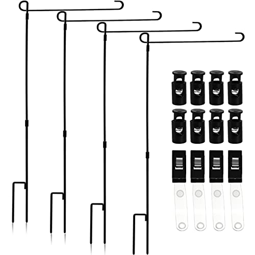 DEAYOU 4-Pack Garden Flag Stand, Yard Flag Holder for Outside, Weather-Proof Metal Lawn Flag Pole with Stoppers and Anti-Wind Clips for Banner, Outdoor, Home Decor, 35.5