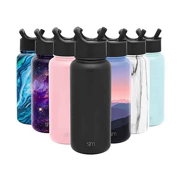 Simple Modern Water Bottle with Straw Lid Vacuum Insulated Stainless Steel Metal Thermos Bottles | Reusable Leak Proof BPA-Free Flask for Gym, Travel, Sports | Summit Collection | 32oz, Midnight Black