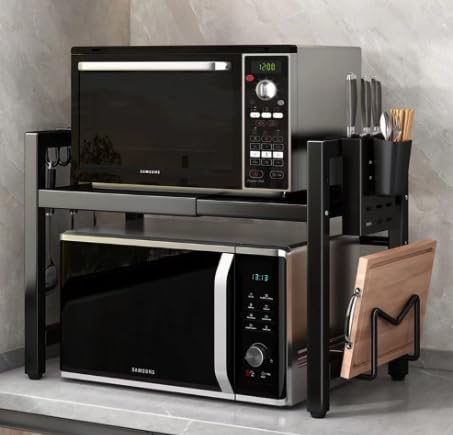 Estantería extensible para horno microondas, estante de cocina de hasta 30 kg, longitud ajustable (32-6 cm0), nivel de hasta 42 cm, organizador de encimera para cocina, salón, garaje y otros