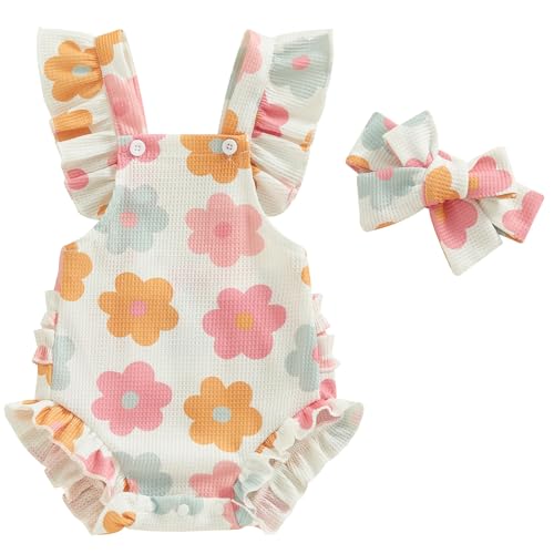 Image of Mubineo Baby Girl Summer Clothes Ruffle Overall Romper Outfits Cute Sleeveless Overalls Rompers Newborn Outfit