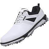 ULTIANT Men's Golf Shoes Fixed Nailless Sole Waterproof Lightweight No-Slip Walking Shoes Size7.5-14(White,45.5)