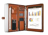 Brown Leather Padfolio for Women/Men, Business Leather Binder 3 Ring Portfolio, Personalized Leather Portfolio Binder, Zippered Portfolio Organizer for A4 Notepad & 13-inch Laptop/Tablet