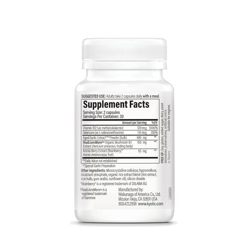 Kyolic Smart Mushrooms+ - Mushroom & Herbal Dietary Supplement - Mental Performance & Long-Term Brain Health Support* - Lion’s Mane Mushroom & Aged Garlic Extract - 60 Capsules - Image 4