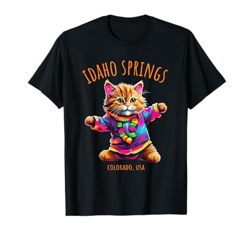 Idaho Springs Colorado USA divertido diseño colorido de gato bailando Camiseta