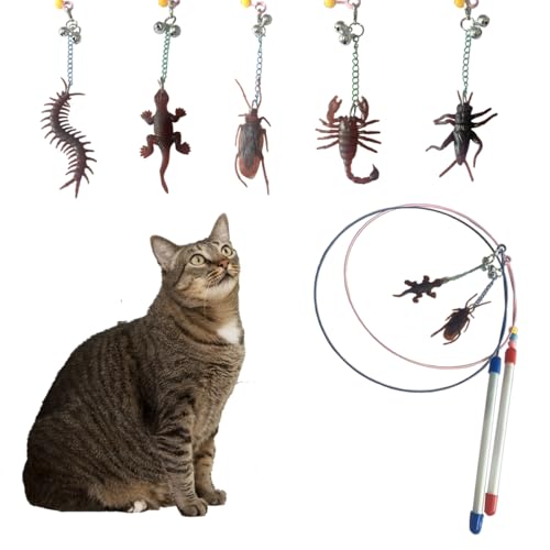 2Pcs Interactive Cat Wand Toys With 5pcs Replacement Insect for