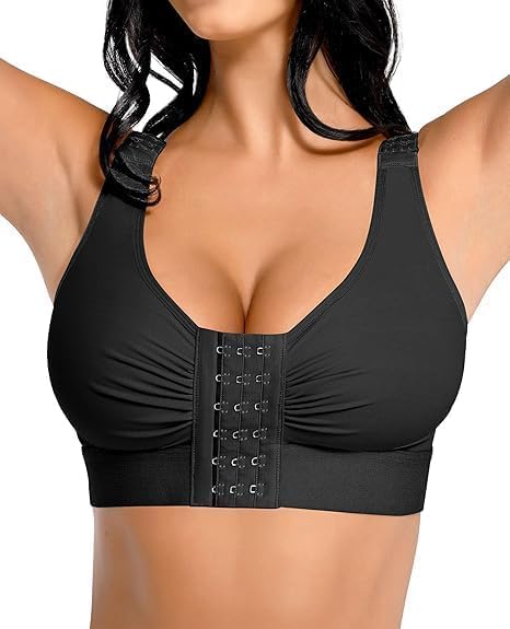 FeelinGirl Post Surgery Compression Bra for Women's Front Closure Bra with Adjustable Straps Wirefree