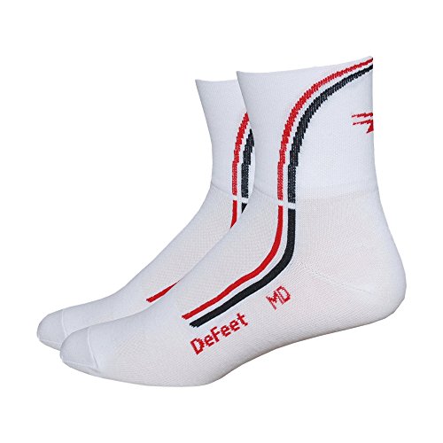 DeFeet Men's Aerator DeLine Sock White with Red and Black Stripes