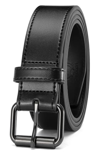 Image of Chaoren Leather Ratchet Belt 2 Pack Dress with Click Sliding Buckle 1 3 /8 inch in Gift Set Box - Adjustable Trim to Fit