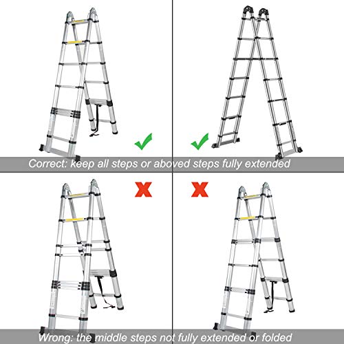 SogesPower 16.5 FT Aluminum Telescoping Ladder Extension Ladder Multi-Purpose Folding Telescopic Ladder with EN131 Standard 330 lbs Capacity,SPJF-UP500D