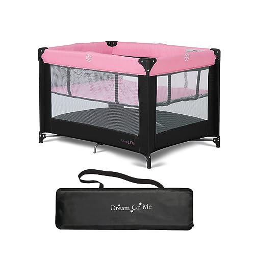 Dream On Me Zazzy Portable Playard with Bassinet in Pink, Packable and Easy Setup Baby Playard, Lightweight and Portable Playard for Baby with Mattress and Travel Bag