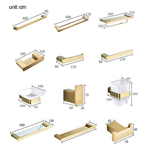Juego de toalleros, accesorios de baño de acero inoxidable dorado cepillado, incluye escobilla de inodoro, soporte para papel, gancho para bata, jabonera, montado en la pared