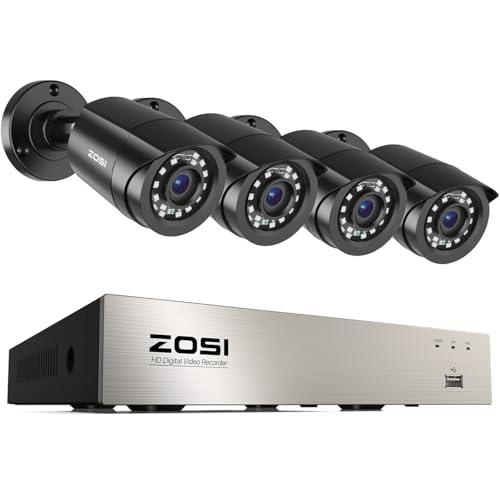 ZOSI 3K Lite Security Camera System Indoor Outdoor,AI Human/Vehicle Detection,Night Vision,Remote Access,4pcs 1080P 1920TVL Weatherproof Surveillance Cameras,H.265+ 8CH CCTV DVR