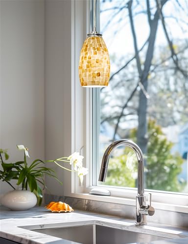 Kira Home Coast 9" Modern Oval Mini Pendant Light + Hand-Crafted Mosaic Sea Shell Glass, Brushed Nickel Finish/Neutral Color - Image 8